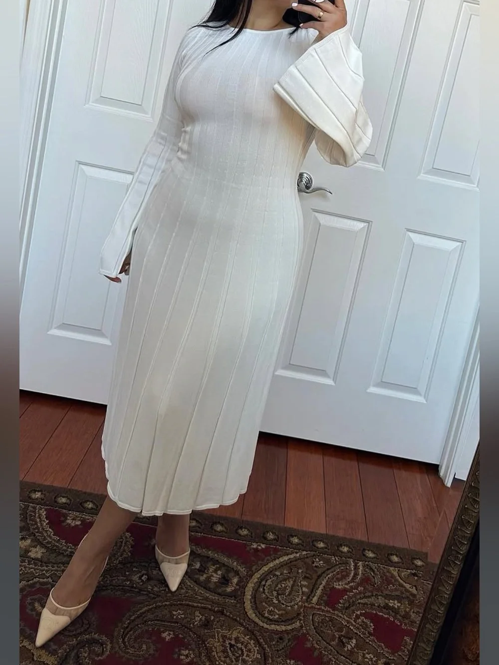 Meshki Knit White Midi Dress